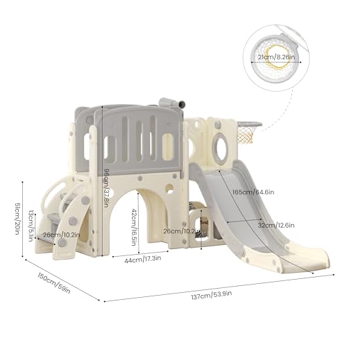 hoopyosms-Toboggan-pour-Tout-Petits-avec-Echelle-descalade-Panier-de-Basket-et-Tunnel-Ensemble-de-Toboggan-en-Plastique-pour-Enfants-Jouets-daire-de-Jeux-Montessori-0-0