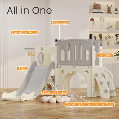 hoopyosms-Toboggan-pour-Tout-Petits-avec-Echelle-descalade-Panier-de-Basket-et-Tunnel-Ensemble-de-Toboggan-en-Plastique-pour-Enfants-Jouets-daire-de-Jeux-Montessori-0-1