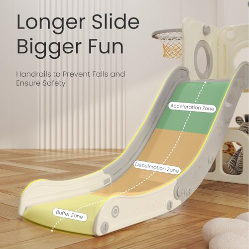 hoopyosms-Toboggan-pour-Tout-Petits-avec-Echelle-descalade-Panier-de-Basket-et-Tunnel-Ensemble-de-Toboggan-en-Plastique-pour-Enfants-Jouets-daire-de-Jeux-Montessori-0-2