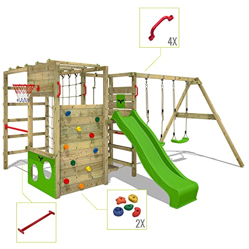 FATMOOSE-Aire-de-Jeux-ActionArena-Air-XXL-portique-en-Bois-avec-balancoire-et-Toboggan-Tour-descalade-pour-Enfants-avec-bac-a-Sable-echelle-et-Accessoires-de-Jeu-pour-Le-Jardin-0-0
