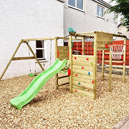 FATMOOSE-Aire-de-Jeux-ActionArena-Air-XXL-portique-en-Bois-avec-balancoire-et-Toboggan-Tour-descalade-pour-Enfants-avec-bac-a-Sable-echelle-et-Accessoires-de-Jeu-pour-Le-Jardin-0-1