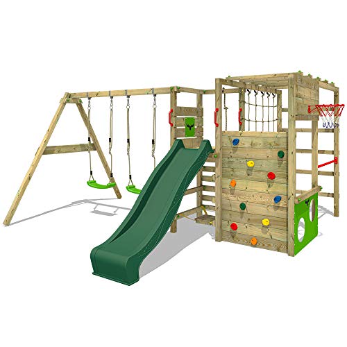 FATMOOSE-Aire-de-Jeux-ActionArena-Air-XXL-portique-en-Bois-avec-balancoire-et-Toboggan-Tour-descalade-pour-Enfants-avec-bac-a-Sable-echelle-et-Accessoires-de-Jeu-pour-Le-Jardin-0