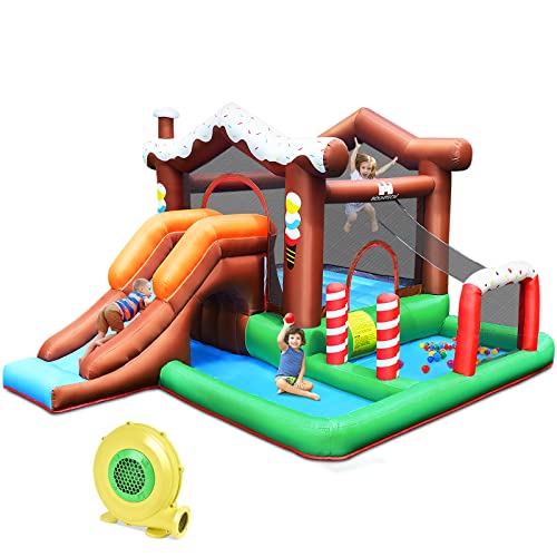 GOPLUS-Chateau-Gonflable-Aquatique-avec-Souffleur-avec-PiscinePistolet-dEau-Toboggan-Aquatique-pour-Enfants-3-10-Ans-Bleu-sans-Souffleur-0