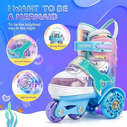 NEMONE-Sirenes-Patins-a-roulettes-Filles-Reglable-4-Roues-Patins-a-roulettes-pour-Enfants-Lumineux-LED-Patins-a-roulettes-pour-Enfants-Cadeau-0-1