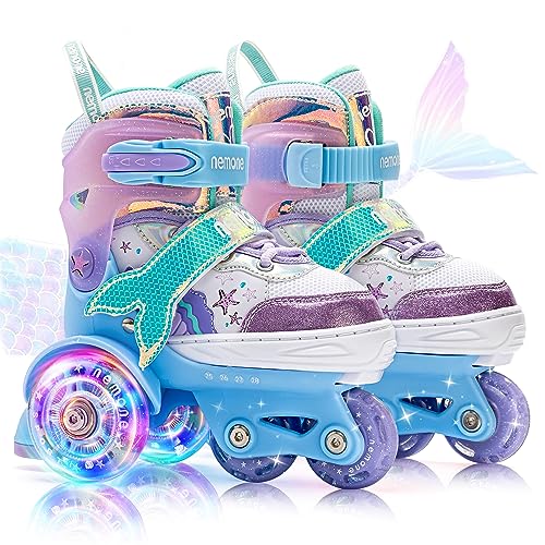 NEMONE-Sirenes-Patins-a-roulettes-Filles-Reglable-4-Roues-Patins-a-roulettes-pour-Enfants-Lumineux-LED-Patins-a-roulettes-pour-Enfants-Cadeau-0
