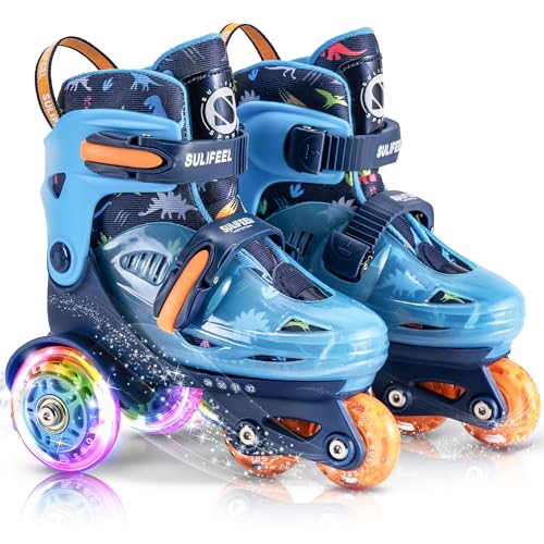 SULIFEEL-Patins-a-roulettes-Ajustables-pour-Filles-garcons-EnfantsRoues-Lumineuses-a-Flash-Amusantes-Type-dequilibre-a-Trois-Points-Convient-pour-Les-debutants-Patinage-a-roulettes-dinterieur-0
