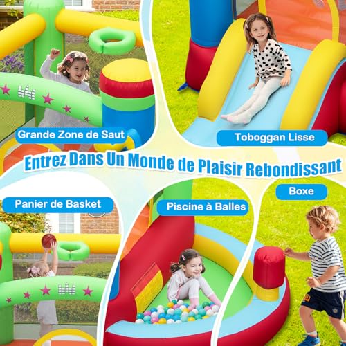 COSTWAY-5-en-1-Chateau-Gonflable-Musical-avec-Toboggan-Maison-de-Saut-Aire-de-Jeux-Gonflable-avec-Piscine-Panier-de-Basket-Boxe-0-0