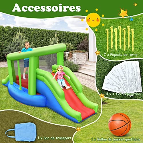 GOPLUS-Chateau-Gonflable-Aire-de-Jeux-Gonflable-davec-Glissiere-Toboggan-la-Fosse-de-Boule-et-Cerceau-de-Basket-Ball-pour-1-3-Enfants50-Balles-Oceaniques-240-x-270-x-200cm-0-1