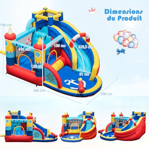 GOPLUS-Chateau-Gonflable-Pirateavec-TobogganPistolet-a-Eau-et-TrampolinePiscine-et-Mur-descalade-pour-3-4-Enfants-3-12-Ans-Jusqua-120KG360X290X200CM-0-1