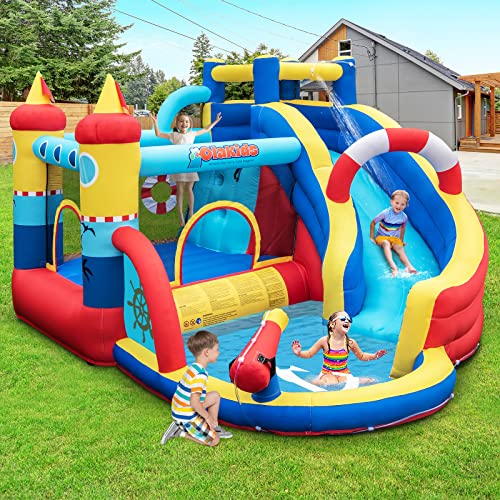 GOPLUS-Chateau-Gonflable-Pirateavec-TobogganPistolet-a-Eau-et-TrampolinePiscine-et-Mur-descalade-pour-3-4-Enfants-3-12-Ans-Jusqua-120KG360X290X200CM-0-2