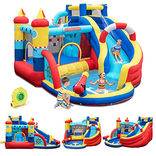 GOPLUS-Chateau-Gonflable-Pirateavec-TobogganPistolet-a-Eau-et-TrampolinePiscine-et-Mur-descalade-pour-3-4-Enfants-3-12-Ans-Jusqua-120KG360X290X200CM-0