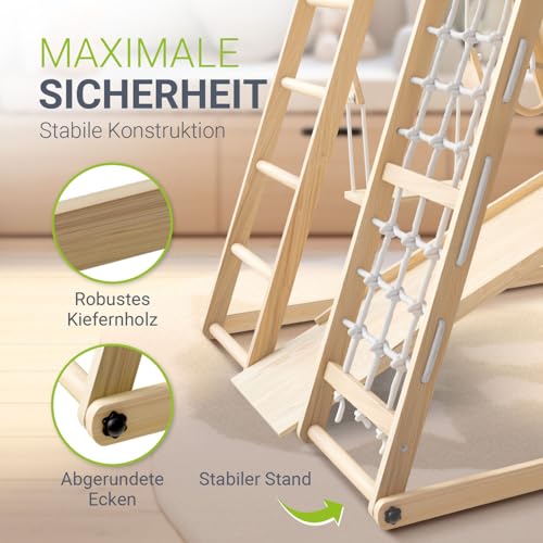 Juskys-Structure-descalade-pour-Enfants-Aire-de-Jeux-interieure-avec-Toboggan-Mur-descalade-Filet-a-Grimper-Tour-descalade-Pliable-en-Bois-Sport-dans-la-Chambre-denfant-0-2