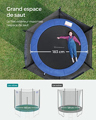 SONGMICS-Trampoline-de-Jardin-pour-Enfants-O-183-cm-avec-Filet-de-securite-Protection-des-Bords-echelle-Barres-Droites-de-180-cm-de-Haut-Cadre-en-Acier-NoirBleu-STR061Q01-0-1