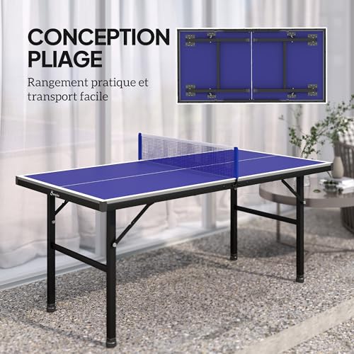 SPORTNOW-Mini-Table-de-ping-Pong-153x76cm-avec-Plateau-traite-UV-Table-Pliante-pour-interieur-et-exterieur-Table-de-Tennis-de-Table-avec-Pieds-reglables-Filet-et-5-Pieds-Bleu-0-1