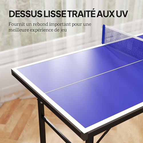 SPORTNOW-Mini-Table-de-ping-Pong-153x76cm-avec-Plateau-traite-UV-Table-Pliante-pour-interieur-et-exterieur-Table-de-Tennis-de-Table-avec-Pieds-reglables-Filet-et-5-Pieds-Bleu-0-2