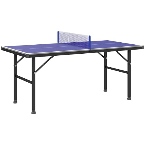 SPORTNOW-Mini-Table-de-ping-Pong-153x76cm-avec-Plateau-traite-UV-Table-Pliante-pour-interieur-et-exterieur-Table-de-Tennis-de-Table-avec-Pieds-reglables-Filet-et-5-Pieds-Bleu-0