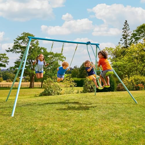TP-Toys-TP520-Ensemble-Double-avec-glisseur-Deux-sieges-balancoires-et-Glide-Ride-Cadre-en-Acier-3-10-Ans-Convient-pour-4-Enfants-Vert-0-0
