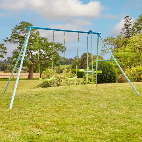 TP-Toys-TP520-Ensemble-Double-avec-glisseur-Deux-sieges-balancoires-et-Glide-Ride-Cadre-en-Acier-3-10-Ans-Convient-pour-4-Enfants-Vert-0-1