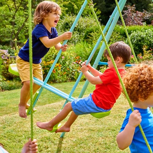 TP-Toys-TP520-Ensemble-Double-avec-glisseur-Deux-sieges-balancoires-et-Glide-Ride-Cadre-en-Acier-3-10-Ans-Convient-pour-4-Enfants-Vert-0-2