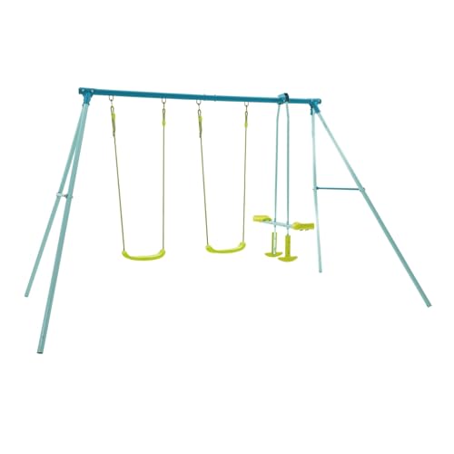 TP-Toys-TP520-Ensemble-Double-avec-glisseur-Deux-sieges-balancoires-et-Glide-Ride-Cadre-en-Acier-3-10-Ans-Convient-pour-4-Enfants-Vert-0