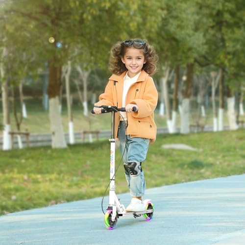 AIYAPLAY-Trottinette-Enfants-3-a-8-Ans-Trottinette-Pliable-a-2-Roues-LED-Roues-Lumineuses-4-reglages-en-Hauteur-Plateau-antiderapant-Frein-Double-patinette-pour-Filles-et-garcons-Scooter-Blanc-0-0