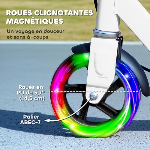 AIYAPLAY-Trottinette-Enfants-3-a-8-Ans-Trottinette-Pliable-a-2-Roues-LED-Roues-Lumineuses-4-reglages-en-Hauteur-Plateau-antiderapant-Frein-Double-patinette-pour-Filles-et-garcons-Scooter-Blanc-0-2