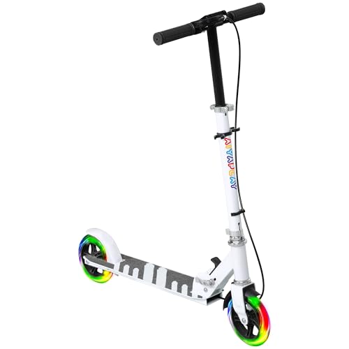 AIYAPLAY-Trottinette-Enfants-3-a-8-Ans-Trottinette-Pliable-a-2-Roues-LED-Roues-Lumineuses-4-reglages-en-Hauteur-Plateau-antiderapant-Frein-Double-patinette-pour-Filles-et-garcons-Scooter-Blanc-0