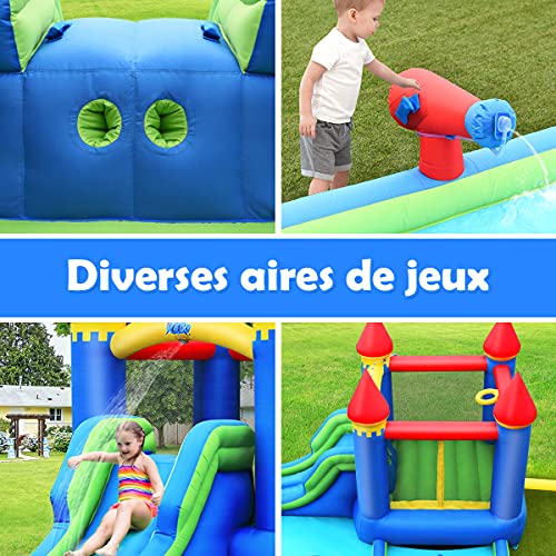 COSTWAY-7-en-1-Chateau-Gonflable-avec-Souffleur-450W-Toboggan-Aire-de-Jeux-Gonflable-avec-Canon-a-Eau-Mur-dEscalade-Piscine-a-Balles-30-Boules-Charge-90kg-pour-2-Enfants-de-3-8-Ans-0-1