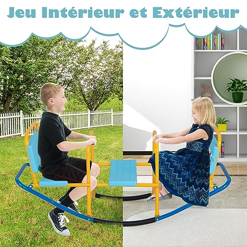 GOPLUS-Balancoire-a-Bascule-avec-3-Sieges-pour-EnfantsTrebuchet-Sieges-et-Poignees-ErgonomiquesJeu-dEchelle-Interactif-pour-23-Enfants137x40x595cm-0-1