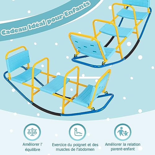 GOPLUS-Balancoire-a-Bascule-avec-3-Sieges-pour-EnfantsTrebuchet-Sieges-et-Poignees-ErgonomiquesJeu-dEchelle-Interactif-pour-23-Enfants137x40x595cm-0-2