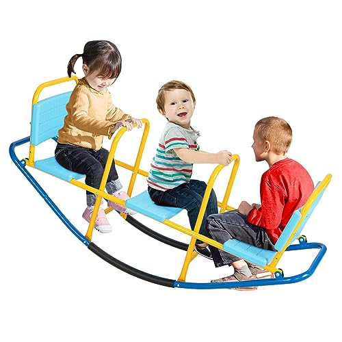 GOPLUS-Balancoire-a-Bascule-avec-3-Sieges-pour-EnfantsTrebuchet-Sieges-et-Poignees-ErgonomiquesJeu-dEchelle-Interactif-pour-23-Enfants137x40x595cm-0
