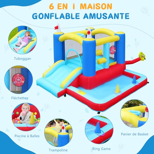 LEADZM-Chateau-Gonflable-Colore-avec-Souffleur-Aire-de-Jeux-Gonflable-avec-Piscine-Toboggan-Trampoline-Cible-Panier-ExterieureInterieure-pour-3-Enfants-de-3-a-10-Ans-275x255x188cm-0-1