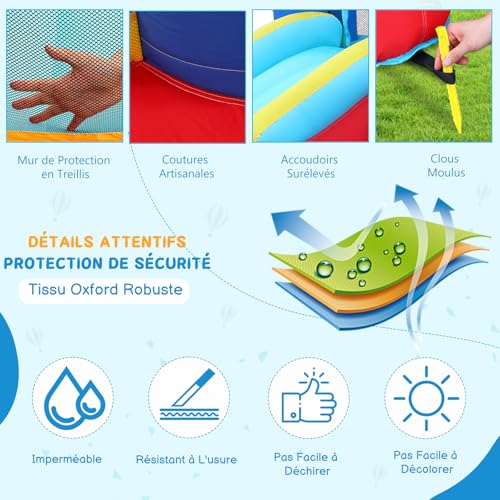 LEADZM-Chateau-Gonflable-Colore-avec-Souffleur-Aire-de-Jeux-Gonflable-avec-Piscine-Toboggan-Trampoline-Cible-Panier-ExterieureInterieure-pour-3-Enfants-de-3-a-10-Ans-275x255x188cm-0-2