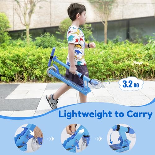 TONBUX-Trottinette-Enfants-6-Ans-Trotinette-Enfants-avec-Poteau-Declairage-Cool-Roues-et-Pont-Trottinette-a-Hauteur-Reglable-sur-4-Niveaux-Trottinette-Legere-et-Pliable-de-5-a-12-Ans-0-2