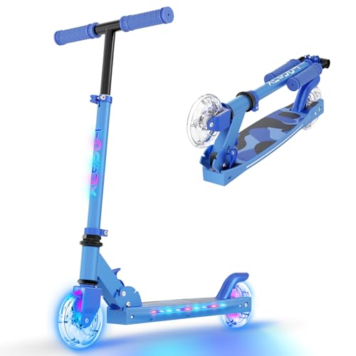 TONBUX-Trottinette-Enfants-6-Ans-Trotinette-Enfants-avec-Poteau-Declairage-Cool-Roues-et-Pont-Trottinette-a-Hauteur-Reglable-sur-4-Niveaux-Trottinette-Legere-et-Pliable-de-5-a-12-Ans-0