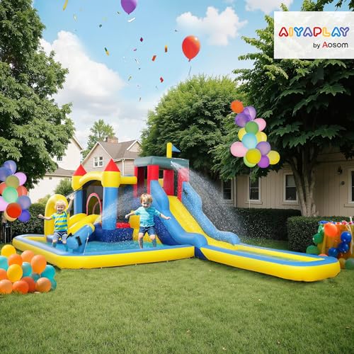 AIYAPLAY-Chateau-Gonflable-avec-soufflerie-6-en-1-Parc-Aquatique-Structure-Gonflable-toboggans-Trampoline-Mur-descalade-Canon-Panier-de-Basket-exterieur-et-interieur-jusqua-4-Enfants-3-8-Ans-0-0