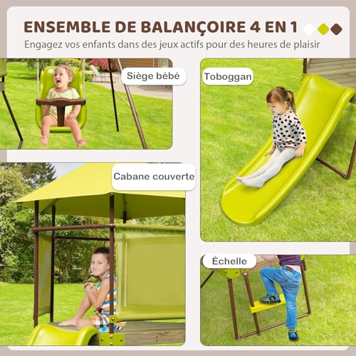 GOPLUS-Aire-de-Jeux-en-Bois-avec-Toboggan-et-Balancoire-4-en-1-pour-Enfants-de-3-7-Ans-Cabane-Enfant-CouverteBalancoire-Reglable-en-Hauteur-Echelles-descalade-0-0