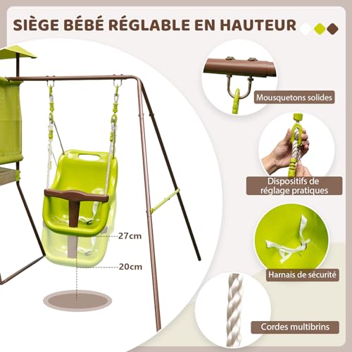 GOPLUS-Aire-de-Jeux-en-Bois-avec-Toboggan-et-Balancoire-4-en-1-pour-Enfants-de-3-7-Ans-Cabane-Enfant-CouverteBalancoire-Reglable-en-Hauteur-Echelles-descalade-0-1