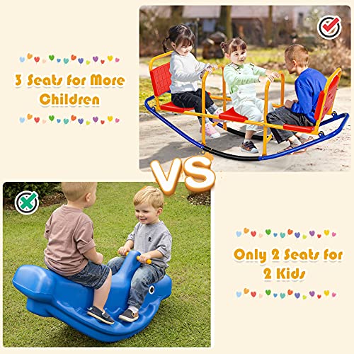 HOMASIS-Bascule-3-Places-pour-Enfants-Outdoor-Bascule-a-Bascule-avec-poignees-dossiers-Bascule-de-Jardin-en-metal-Charge-90-kg-Teeter-Totters-pour-linterieur-lexterieur-0-2
