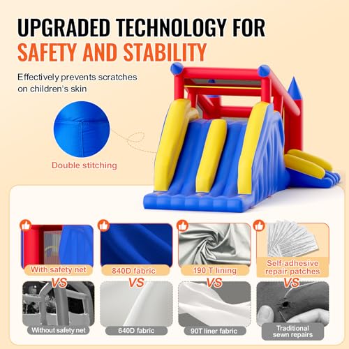 VEVOR-Chateau-Gonflable-Structure-Gonflable-avec-Souffleur-Toboggan-et-Sac-de-Rangement-Trampoline-Exterieur-Aire-de-Jeu-Gonflable-dArriere-Cour-pour-Enfants-Ages-de-3-a-8-Ans-465x260x235-cm-0-2