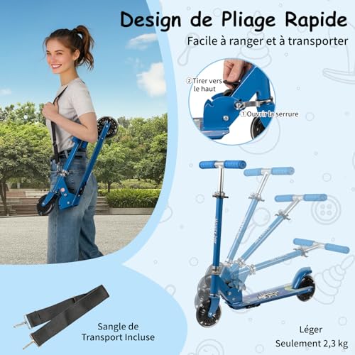 COSTWAY-Trottinette-Enfant-Pliable-avec-Roulement-ABEC-5-3-Hauteurs-Reglables-Trottinette-Pro-Enfants-avec-2-Roues-Clignotantes-de-110mm-Bequille-Pont-Elargi-Charge-50kg-pour-3-8-Ans-0-1