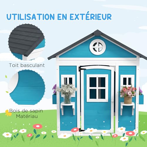 Outsunny-Cabane-Enfant-exterieur-Maison-Enfant-exterieure-avec-Porte-fenetres-et-jardinieres-cabane-de-Jardin-pour-Enfant-3-8-Ans-114-x-1264-x-135-cm-Bleu-0-2