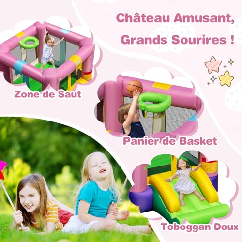 COSTWAY-Chateau-Gonflable-Enfant-avec-Toboggan-et-Maison-de-Saut-Aire-de-Jeux-Gonflable-avec-Panier-et-Sac-de-Transport-Interieur-Exterieur-Charge-90kg-pour-2-Enfants-de-3-12-Ans-0-0