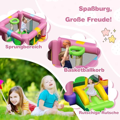 FANTASK-Chateau-Gonflable-Gonflable-Zone-de-Saut-et-Panier-de-Basket-Ball-Chateau-Gonflable-avec-Toboggan-pour-linterieur-et-lexterieur-240-x-174-x-143-cm-0-0