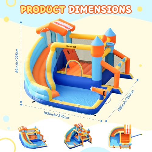 SportBob-Chateau-Gonflable-Exterieur-Structure-Gonflable-avec-Toboggan-Aquatique-pour-Exterieur-et-Interieur-Chateau-Gonflable-avec-Cadre-de-Football-Lanceur-deau-et-Panier-de-Basket-Ball-0-0