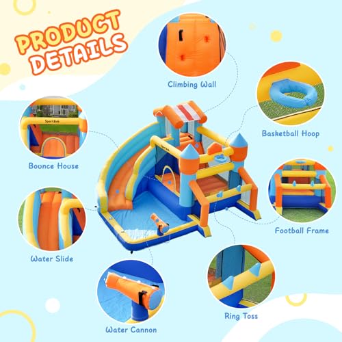 SportBob-Chateau-Gonflable-Exterieur-Structure-Gonflable-avec-Toboggan-Aquatique-pour-Exterieur-et-Interieur-Chateau-Gonflable-avec-Cadre-de-Football-Lanceur-deau-et-Panier-de-Basket-Ball-0-1