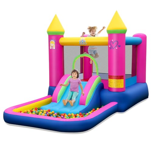FANTASK-Chateau-Gonflable-avec-Toboggan-Zone-de-Saut-Piscine-a-balles-et-Panier-de-Basket-chateau-de-Rebond-en-Tissu-Oxford-avec-Sac-de-Transport-kit-de-reparation-interieur-et-exterieur-363-x-0