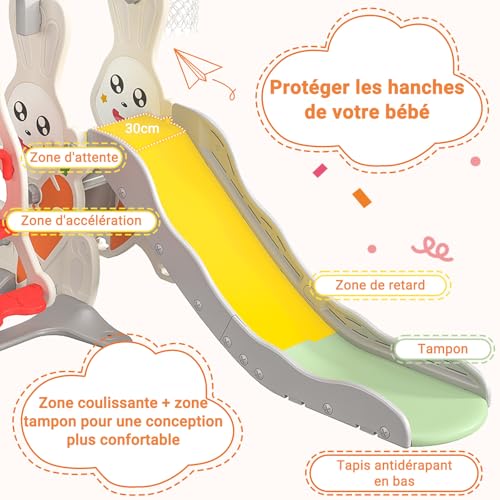 Toboggan-pour-Enfants-4-en-1Interieur-et-Exterieur-Toboggan-avec-Balancoire-Panier-de-Basket-et-Echelle-descaladeDesign-Lapin-pour-Enfants-de-1-a-6-Ans-0-2