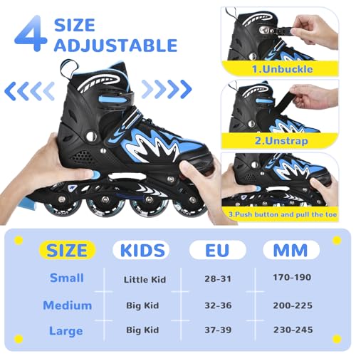 TOMSHOO-Patins-a-roulettes-Rollers-en-Ligne-avec-4-Tailles-Reglables-Roues-LED-Plusieurs-Options-de-Taille-pour-Enfants-Garcons-et-Filles-0-0
