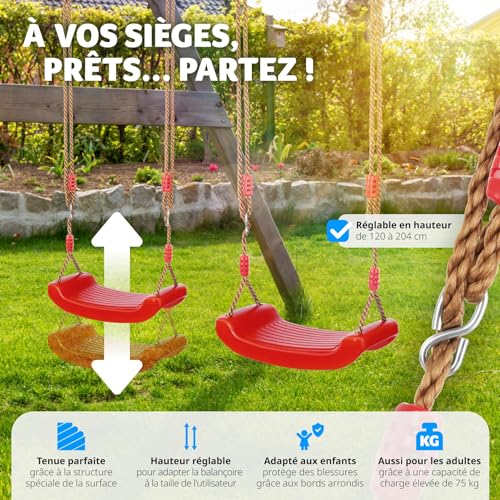 tectake-Balancoire-Exterieur-Balancelle-de-Jardin-pour-Aire-de-Jeux-Exterieur-Our-interieur-pour-Enfant-et-Adultes-avec-Corde-balancoire-et-mousquetons-Surface-antiderapante-Max-75-kg-0-1